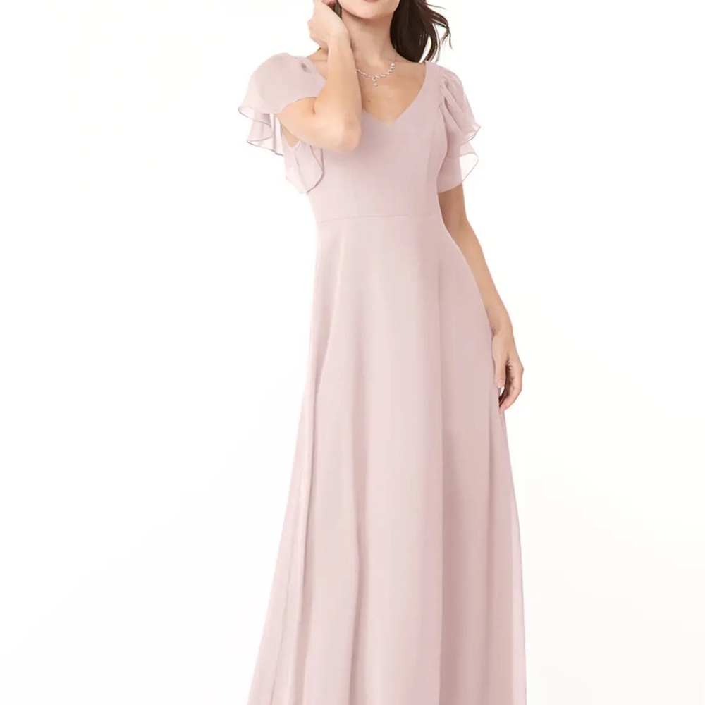 Azazie Light Pink Maxi Dress with Flutter Sleeves